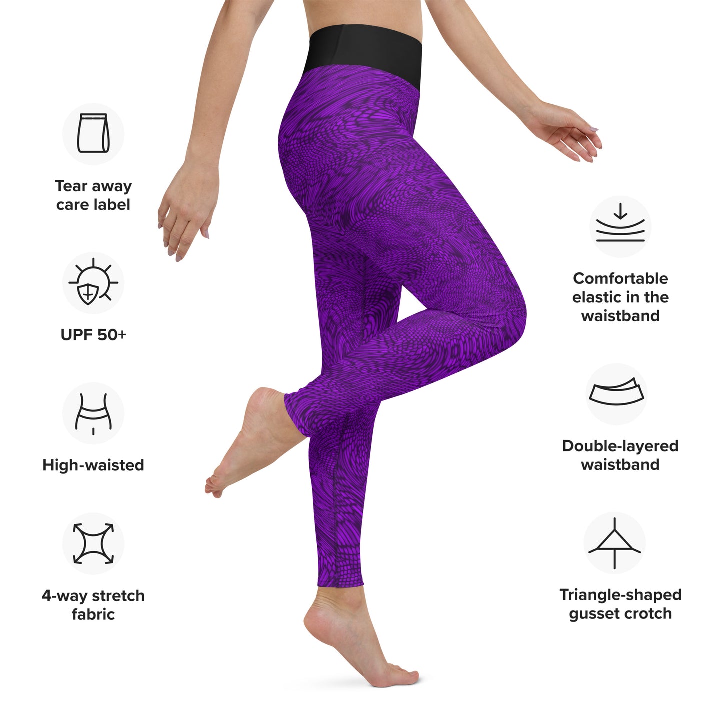 Yoga Leggings | Deep Purple Psychedelic Snake Skin Festival Leggings | Fractal leggings | Gym Exercise Leggings | Stretch Pants | - Comfortable Culture - Leggings - Comfortable Culture