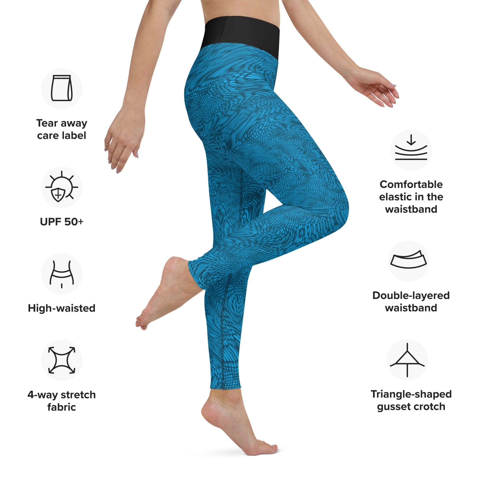 Yoga Leggings | Sky Blue Psychedelic Snake Skin Festival Leggings | Fractal leggings | Gym Exercise Leggings | Stretch Pants | - Comfortable Culture - Leggings - Comfortable Culture