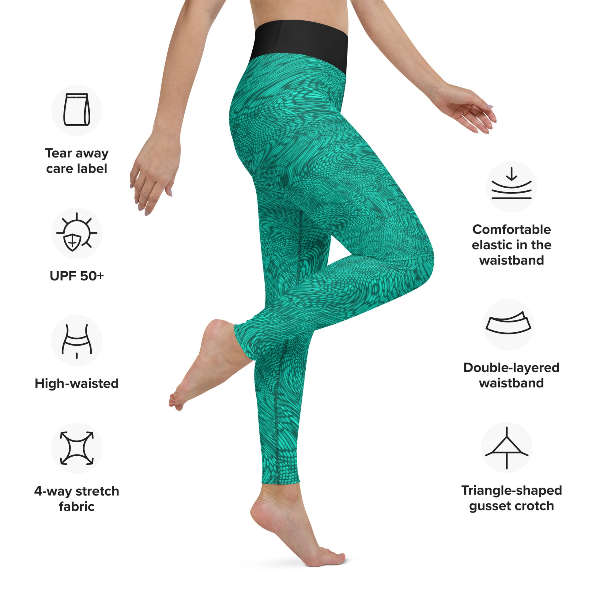 Yoga Leggings | Teal Psychedelic Snake Skin Festival Leggings | Fractal leggings | Gym Exercise Leggings | Stretch Pants | - Comfortable Culture - Leggings - Comfortable Culture