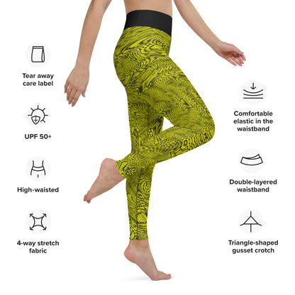 Yoga Leggings | Yellow Psychedelic Snake Skin Festival Leggings | Fractal leggings | Gym Exercise Leggings | Stretch Pants | - Comfortable Culture - Leggings - Comfortable Culture