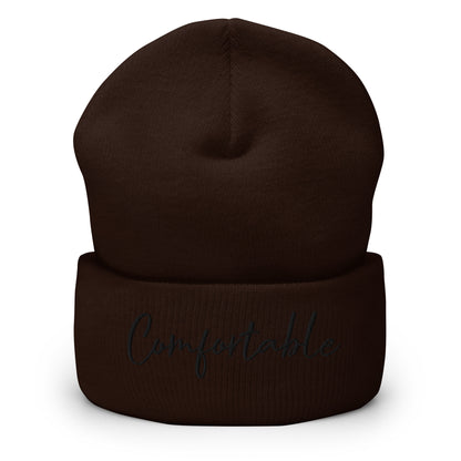 "Comfortable" Cuffed Beanie (Black Text) - Comfortable Culture - Brown - Hats - Comfortable Culture