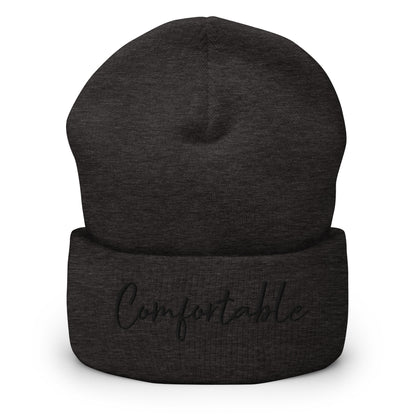 "Comfortable" Cuffed Beanie (Black Text) - Comfortable Culture - Dark Grey - Hats - Comfortable Culture