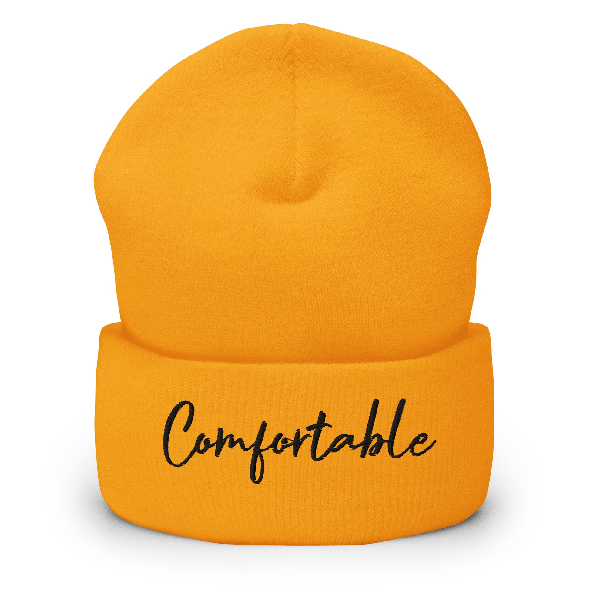 "Comfortable" Cuffed Beanie (Black Text) - Comfortable Culture - Gold - Hats - Comfortable Culture