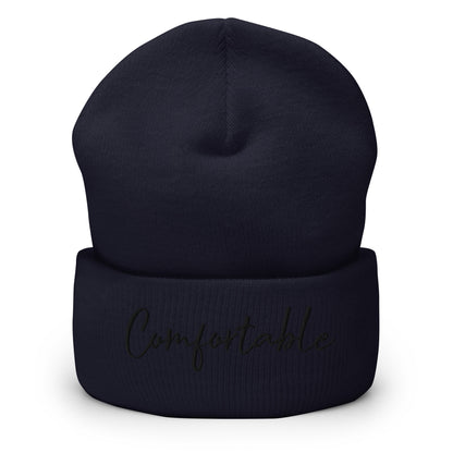 "Comfortable" Cuffed Beanie (Black Text) - Comfortable Culture - Navy - Hats - Comfortable Culture