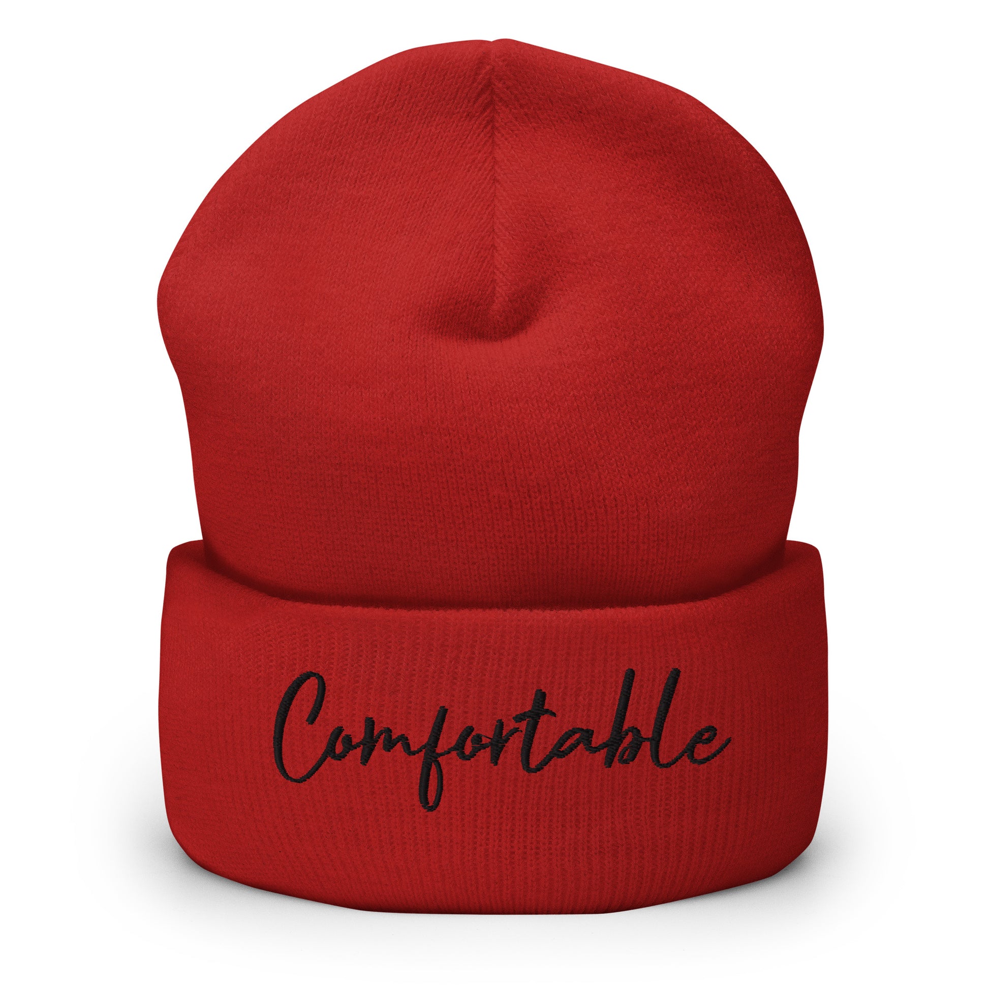 "Comfortable" Cuffed Beanie (Black Text) - Comfortable Culture - Red - Hats - Comfortable Culture