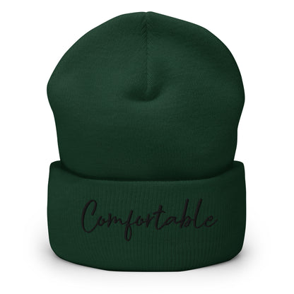 "Comfortable" Cuffed Beanie (Black Text) - Comfortable Culture - Spruce - Hats - Comfortable Culture