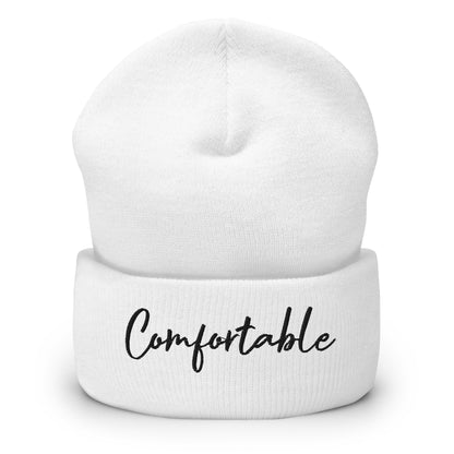 "Comfortable" Cuffed Beanie (Black Text) - Comfortable Culture - White - Hats - Comfortable Culture