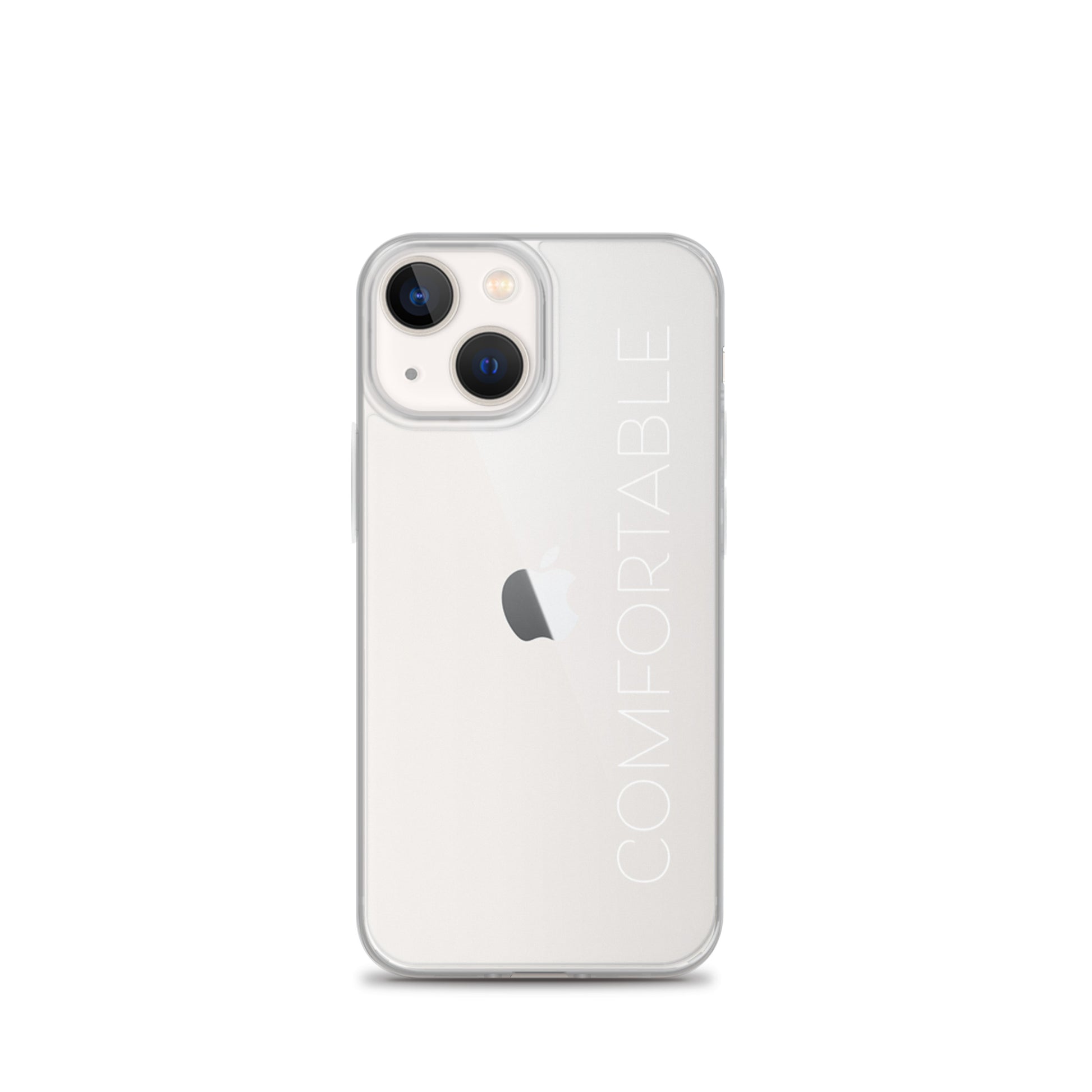 "Comfortable" Clear iPhone Case (White Text) - Comfortable Culture - iPhone 13 mini - Mobile Phone Cases - Comfortable Culture