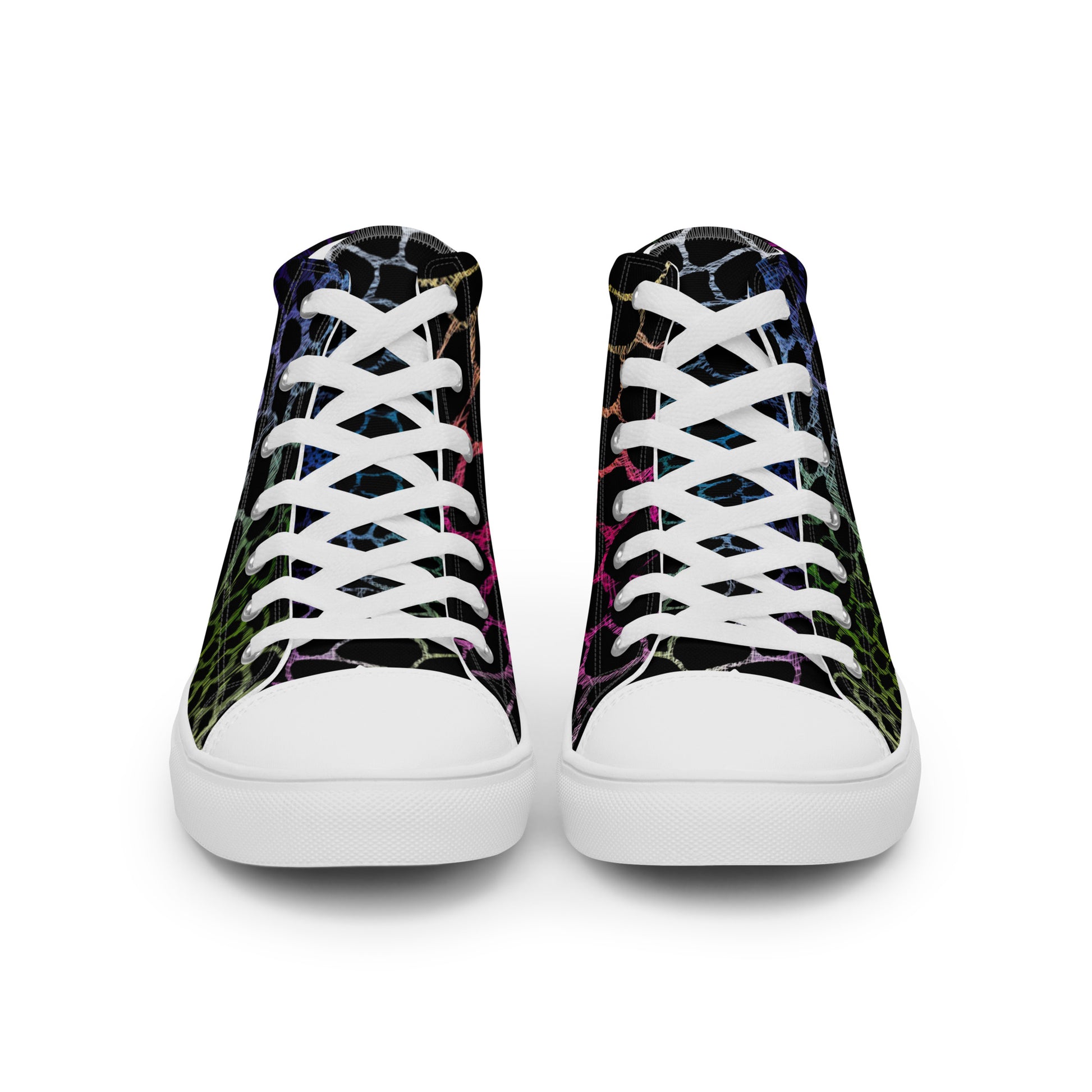 Wild Rainbow Outline Men’s High Top Canvas Shoes | Casual Print Shoes | Stylish Festival Sneakers | LGBTQ+ Shoes | Lace Up Sneakers | - Comfortable Culture - Shoes - Comfortable Culture