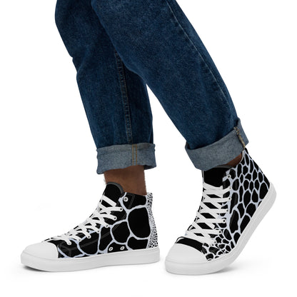 Organic Black Men’s High Top Canvas Shoes | Casual Print Shoes | Stylish Festival Sneakers | Abstract Shoes | Lace Up Sneakers | - Comfortable Culture - Shoes - Comfortable Culture