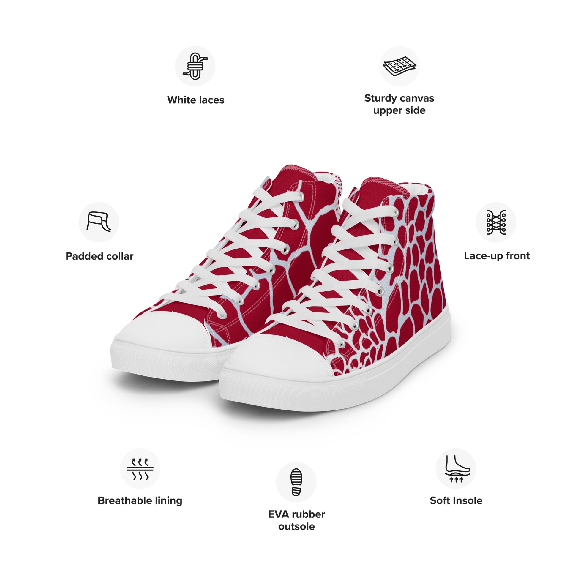 Organic Men’s High Top Canvas Shoes (Red & White) | Comfortable Print Shoes | Stylish Festival Sneakers | Comfortable Culture - Comfortable Culture - Shoes - Comfortable Culture