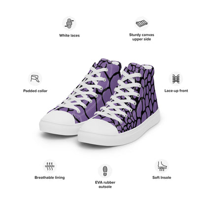 Organic Amethyst Purple Print Men’s High Top Canvas Shoes | Casual Print Shoes | Stylish Festival Sneakers | Abstract Shoes | Lace Up Sneakers | - Comfortable Culture - Shoes - Comfortable Culture