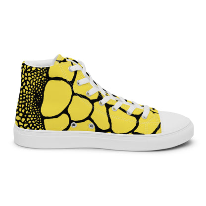Organic Paris Daisy Yellow Men’s High Top Canvas Shoes | Casual Print Shoes | Stylish Festival Sneakers | Abstract Shoes | Lace Up Sneakers | - Comfortable Culture - Shoes - Comfortable Culture