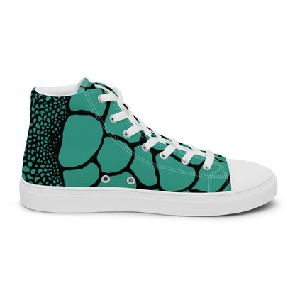 Organic Teal Men’s High Top Canvas Shoes | Casual Print Shoes | Stylish Festival Sneakers | Abstract Shoes | Lace Up Sneakers | - Comfortable Culture - Shoes - Comfortable Culture