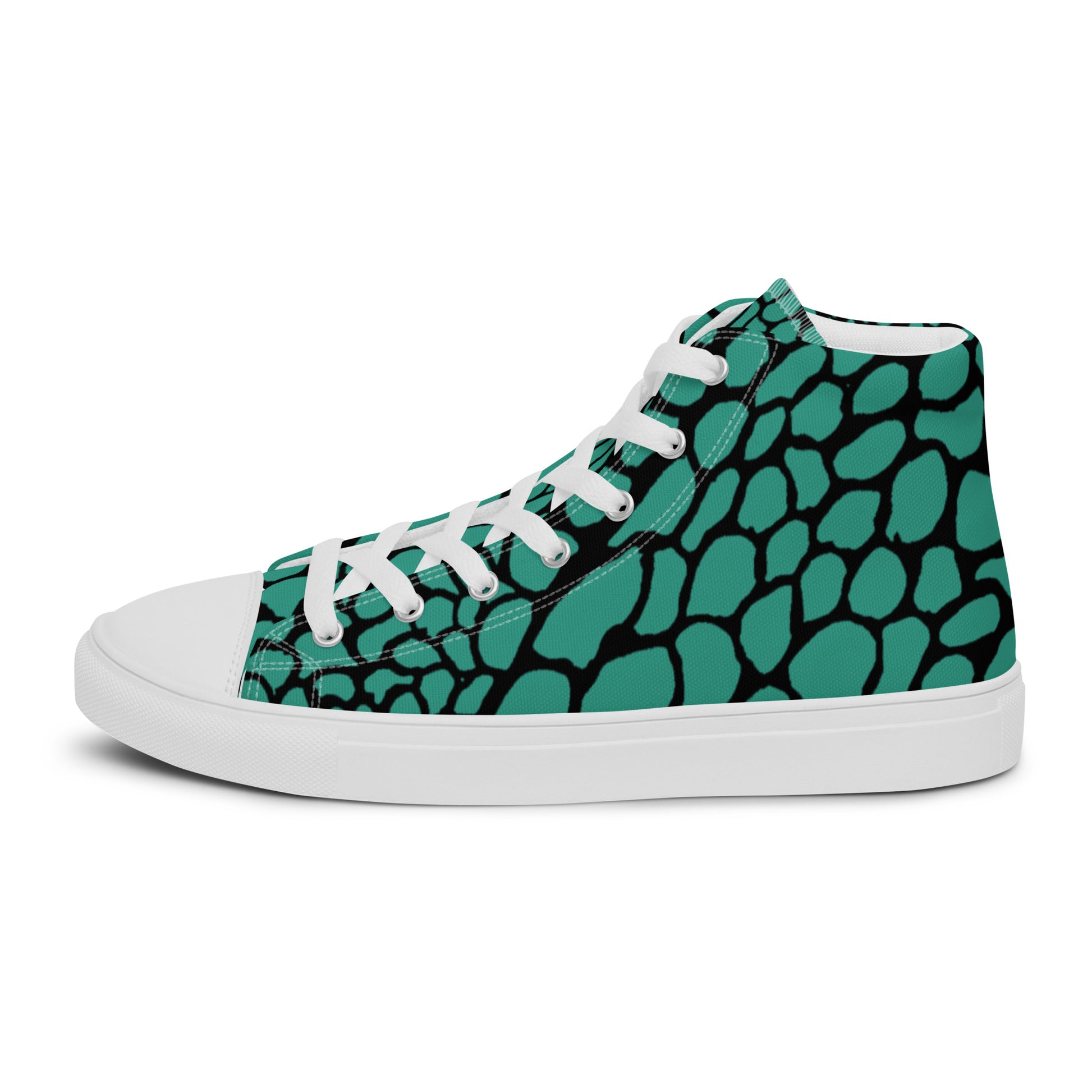Organic Teal Men’s High Top Canvas Shoes | Casual Print Shoes | Stylish Festival Sneakers | Abstract Shoes | Lace Up Sneakers | - Comfortable Culture - Shoes - Comfortable Culture