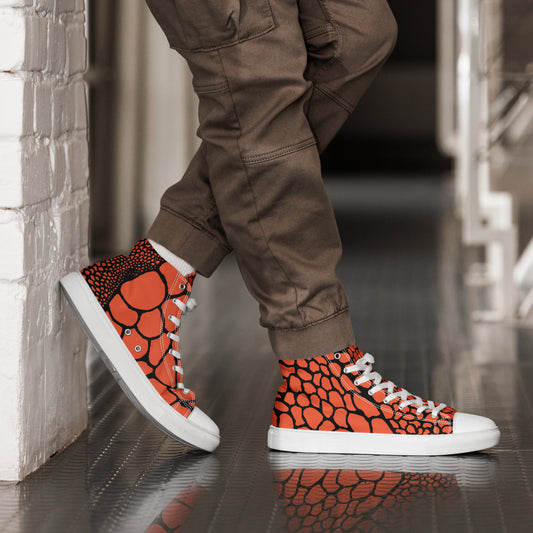 Organic Outrageous Orange Men’s High Top Canvas Shoes | Casual Print Shoes | Stylish Festival Sneakers | Abstract Shoes | Lace Up Sneakers | - Comfortable Culture - 5 - Shoes - Comfortable Culture