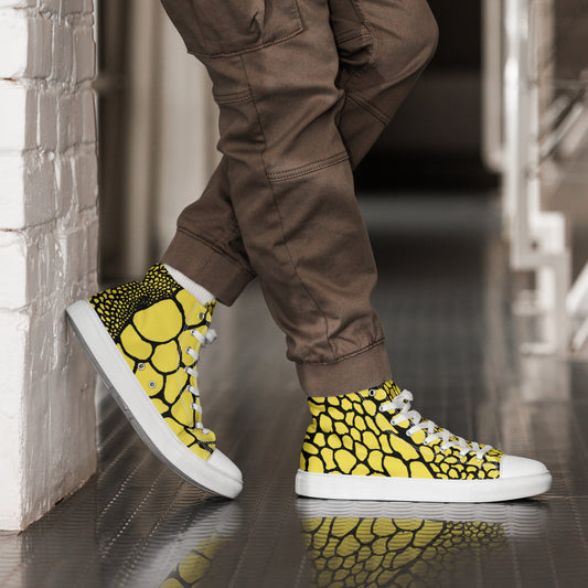 Organic Paris Daisy Yellow Men’s High Top Canvas Shoes | Casual Print Shoes | Stylish Festival Sneakers | Abstract Shoes | Lace Up Sneakers | - Comfortable Culture - 5 - Shoes - Comfortable Culture