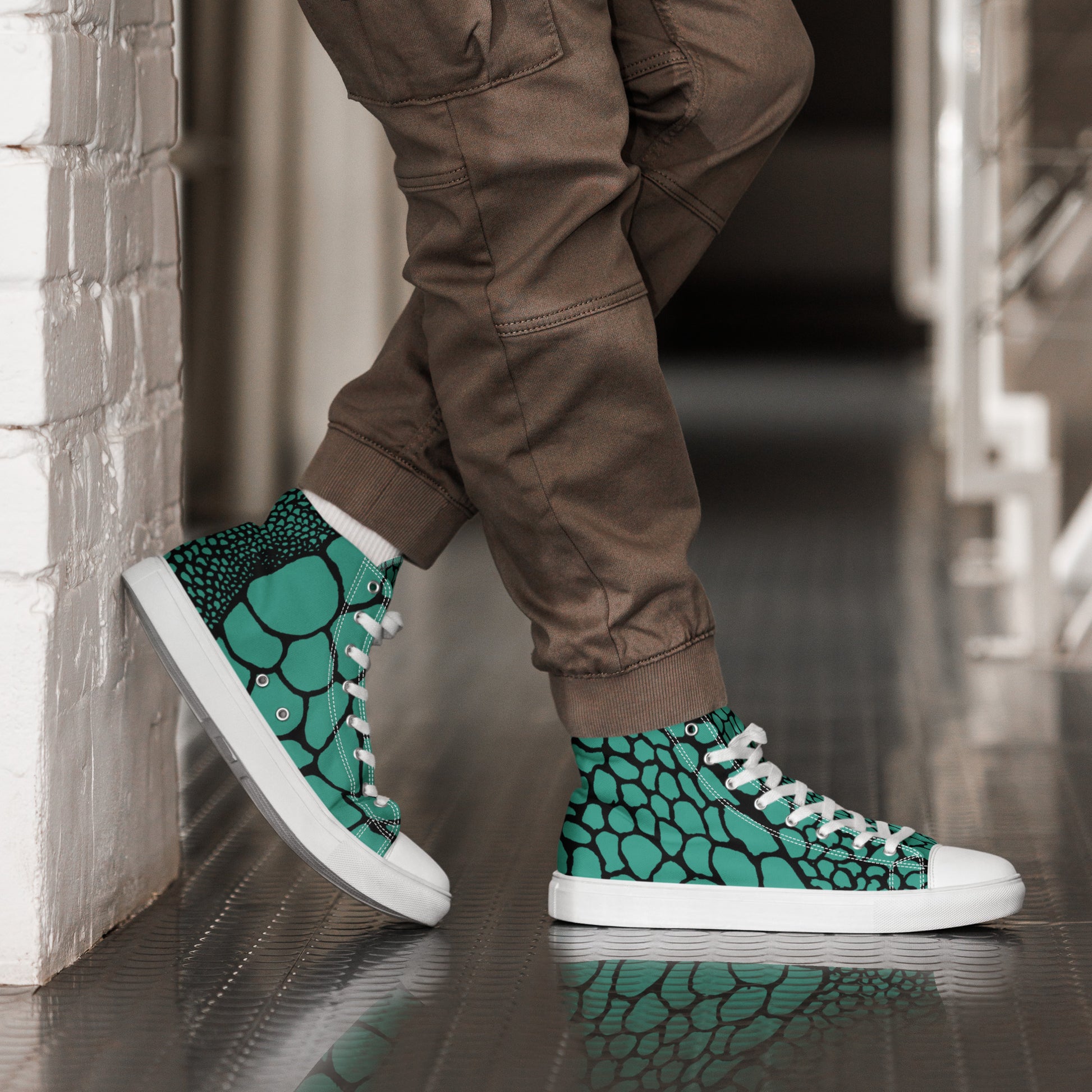 Organic Teal Men’s High Top Canvas Shoes | Casual Print Shoes | Stylish Festival Sneakers | Abstract Shoes | Lace Up Sneakers | - Comfortable Culture - 5 - Shoes - Comfortable Culture