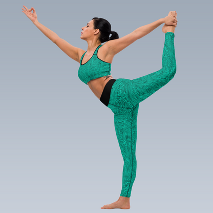 Fractal Yoga Leggings (Teal)