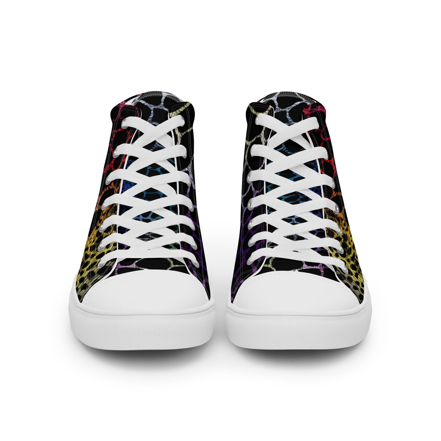 Wild Rainbow Outline Women’s High Top Canvas Shoes | Casual Print Shoes | Stylish Festival Sneakers | LGBTQ+ Shoes | Lace Up Sneakers | - Comfortable Culture - Shoes - Comfortable Culture