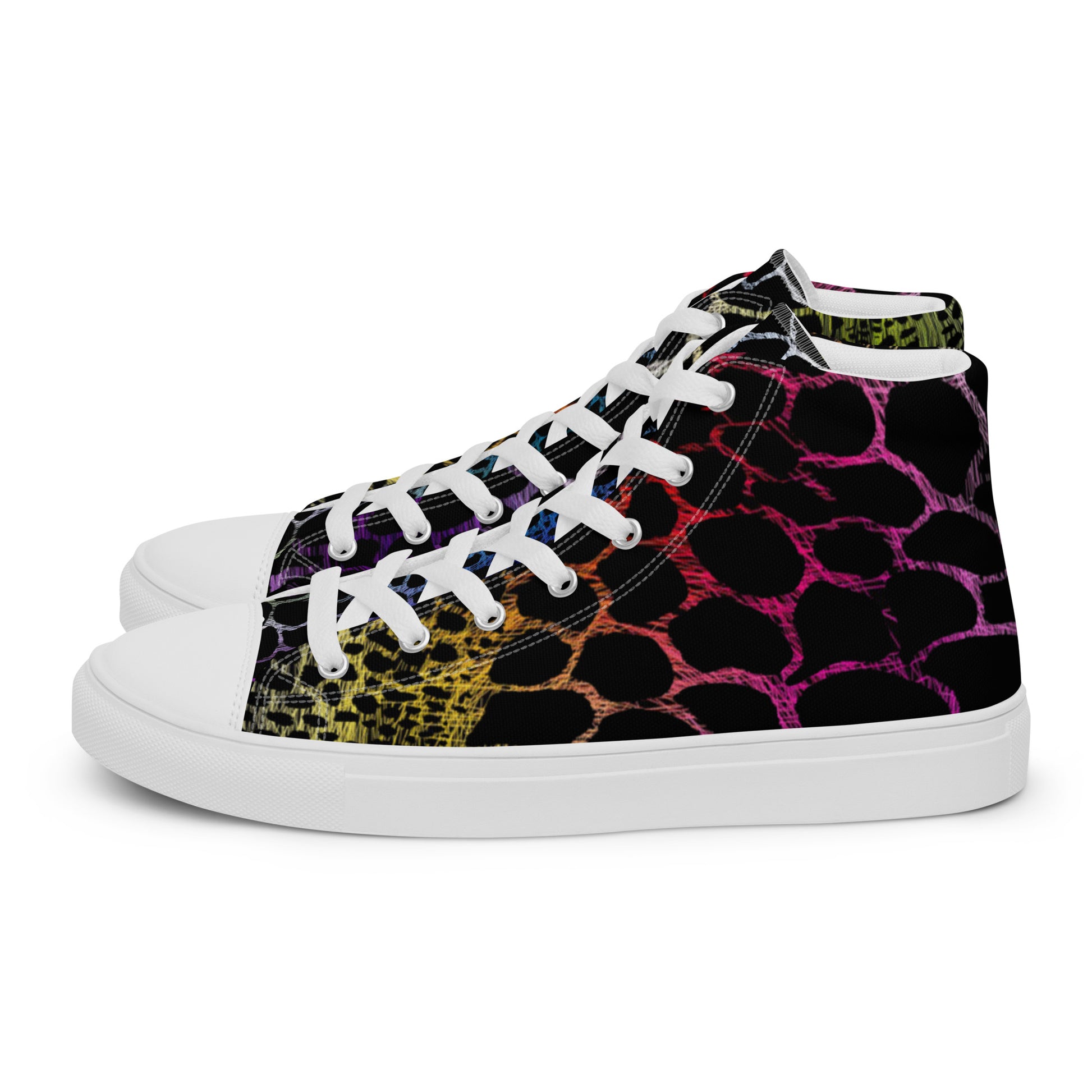 Wild Rainbow Outline Women’s High Top Canvas Shoes | Casual Print Shoes | Stylish Festival Sneakers | LGBTQ+ Shoes | Lace Up Sneakers | - Comfortable Culture - 5 - Shoes - Comfortable Culture