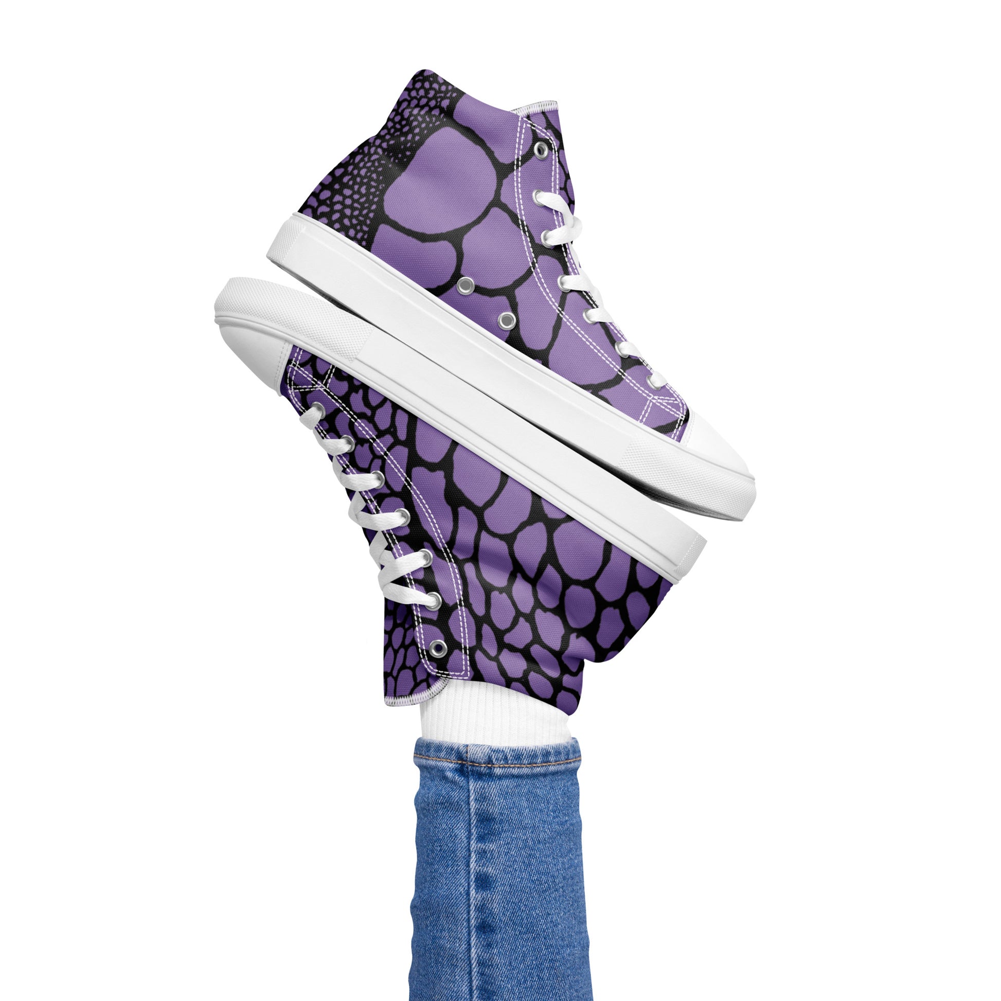 Organic Amethyst Purple Print Women’s High Top Canvas Shoes | Casual Print Shoes | Stylish Festival Sneakers | Abstract Shoes | Lace Up Sneakers | - Comfortable Culture - Shoes - Comfortable Culture