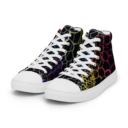 Wild Rainbow Outline Women’s High Top Canvas Shoes | Casual Print Shoes | Stylish Festival Sneakers | LGBTQ+ Shoes | Lace Up Sneakers | - Comfortable Culture - Shoes - Comfortable Culture