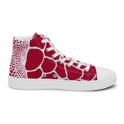 Organic Red Print Women’s High Top Canvas Shoes | Casual Print Shoes | Stylish Festival Sneakers | Abstract Shoes | Lace Up Sneakers | - Comfortable Culture - Shoes - Comfortable Culture
