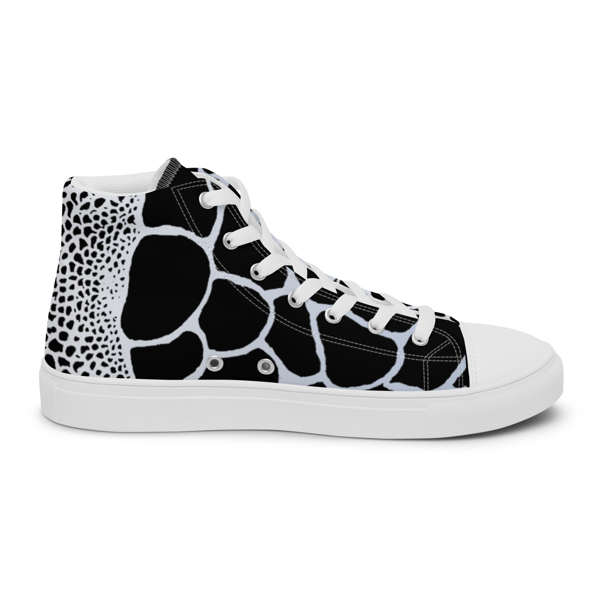 Organic Black Print Women’s High Top Canvas Shoes | Casual Print Shoes | Stylish Festival Sneakers | Abstract Shoes | Lace Up Sneakers | - Comfortable Culture - Shoes - Comfortable Culture