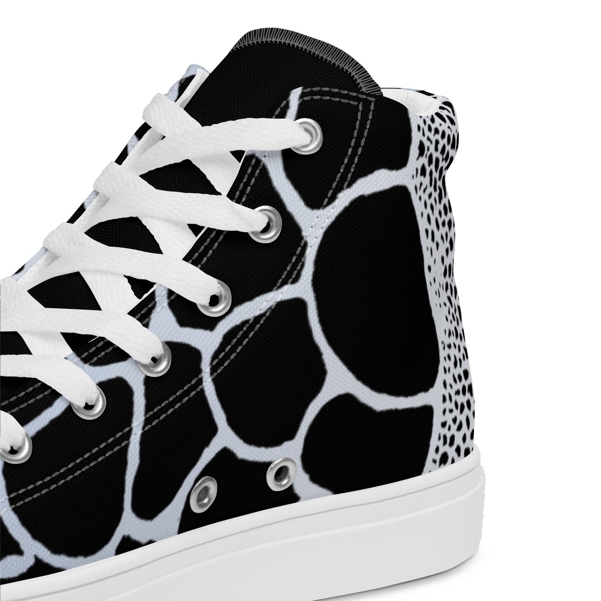 Organic Black Print Women’s High Top Canvas Shoes | Casual Print Shoes | Stylish Festival Sneakers | Abstract Shoes | Lace Up Sneakers | - Comfortable Culture - Shoes - Comfortable Culture
